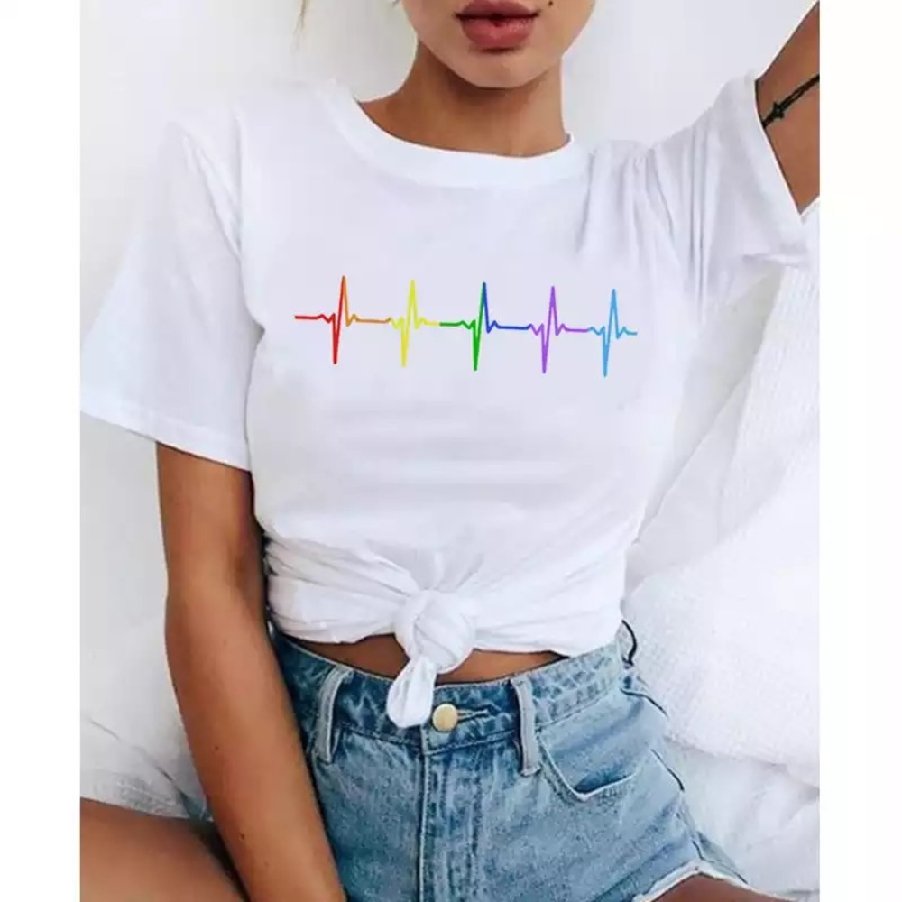 Heart rate T shirt Pride colors